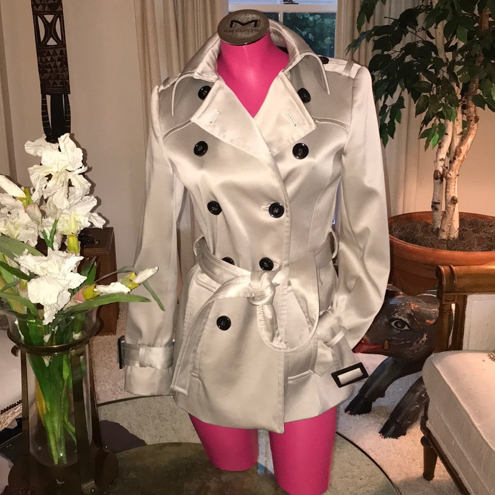 ZARA Basics Silver Gray Silky Trench Coat.